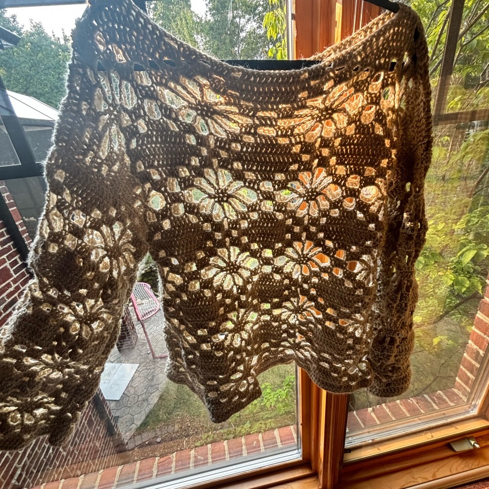 Hand-crocheted Off-the-Shoulder Flower Sweater